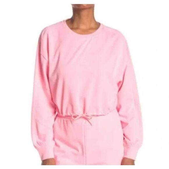 Elodie Womens French Terry Crop Sweatshirt Medium Neon Pink NEW Drawstring Waist - Picture 1 of 7